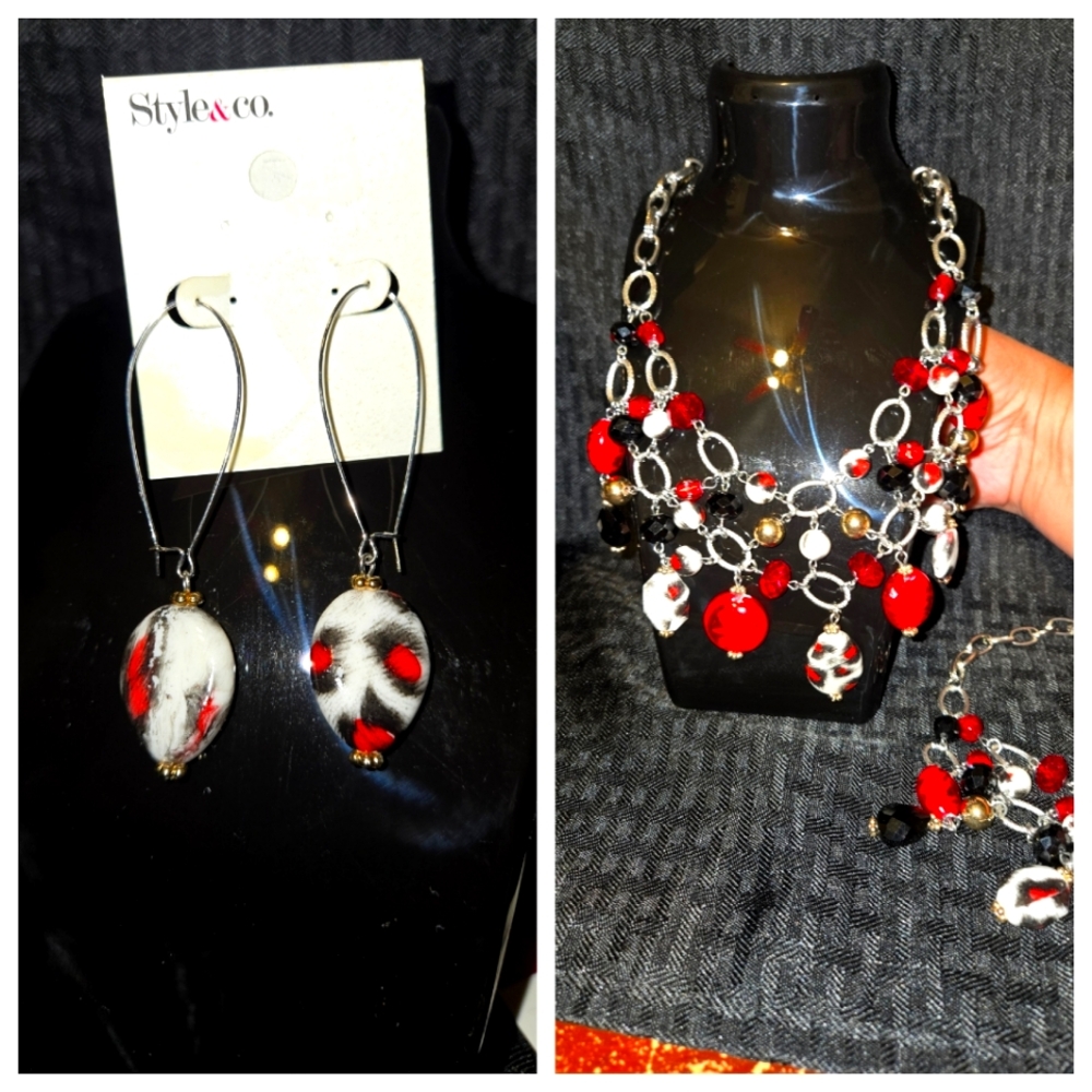Style & Co. Black, Red, And White Jewlery Set